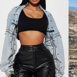 Hollywood Studded Denim jacket - light blue wash